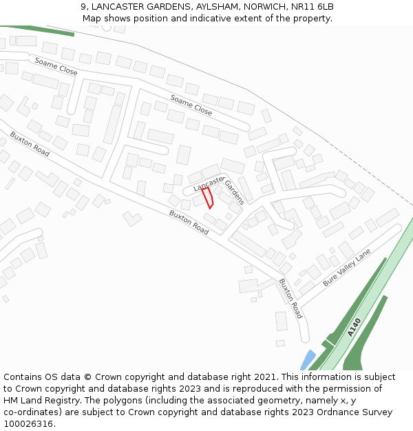9, LANCASTER GARDENS, AYLSHAM, NORWICH, NR11 6LB: Location map and indicative extent of plot