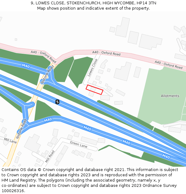 9, LOWES CLOSE, STOKENCHURCH, HIGH WYCOMBE, HP14 3TN: Location map and indicative extent of plot