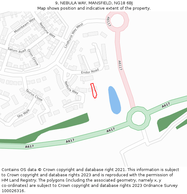 9, NEBULA WAY, MANSFIELD, NG18 6BJ: Location map and indicative extent of plot