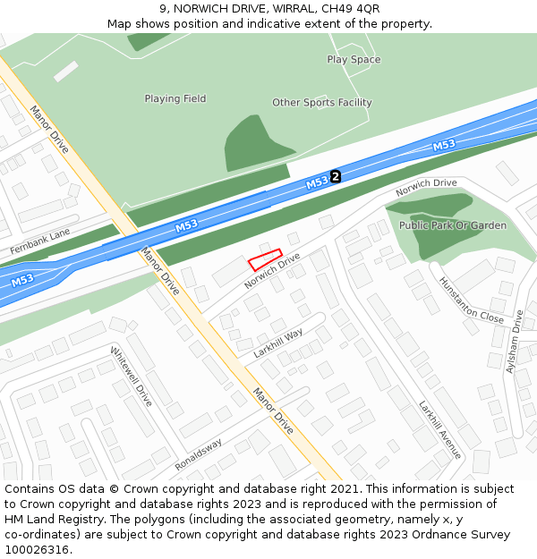 9, NORWICH DRIVE, WIRRAL, CH49 4QR: Location map and indicative extent of plot