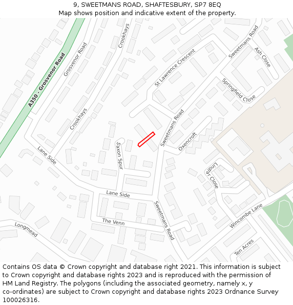 9, SWEETMANS ROAD, SHAFTESBURY, SP7 8EQ: Location map and indicative extent of plot