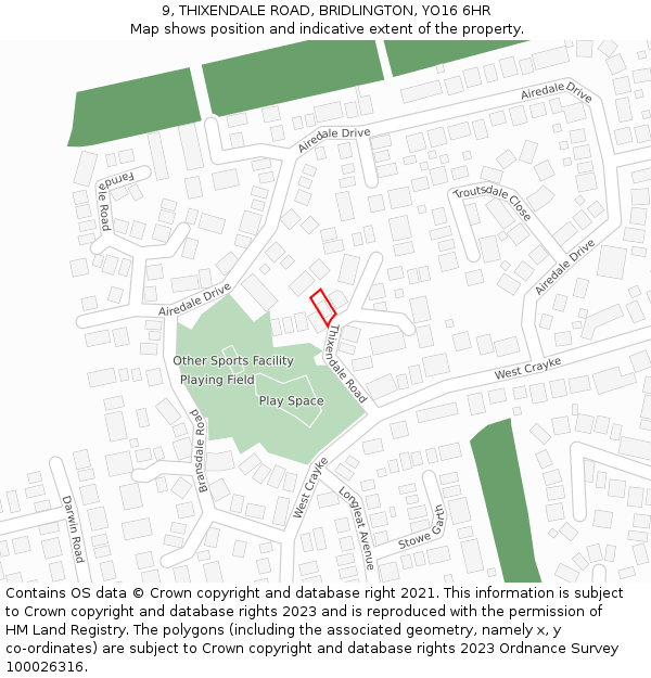 9, THIXENDALE ROAD, BRIDLINGTON, YO16 6HR: Location map and indicative extent of plot