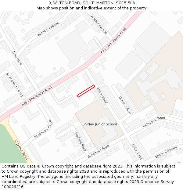 9, WILTON ROAD, SOUTHAMPTON, SO15 5LA: Location map and indicative extent of plot