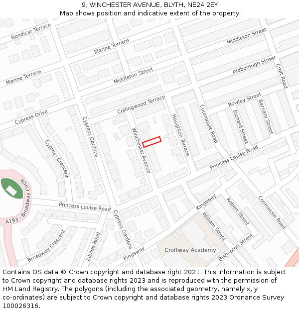 9, WINCHESTER AVENUE, BLYTH, NE24 2EY: Location map and indicative extent of plot