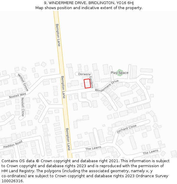9, WINDERMERE DRIVE, BRIDLINGTON, YO16 6HJ: Location map and indicative extent of plot