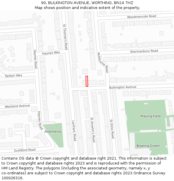 90, BULKINGTON AVENUE, WORTHING, BN14 7HZ: Location map and indicative extent of plot