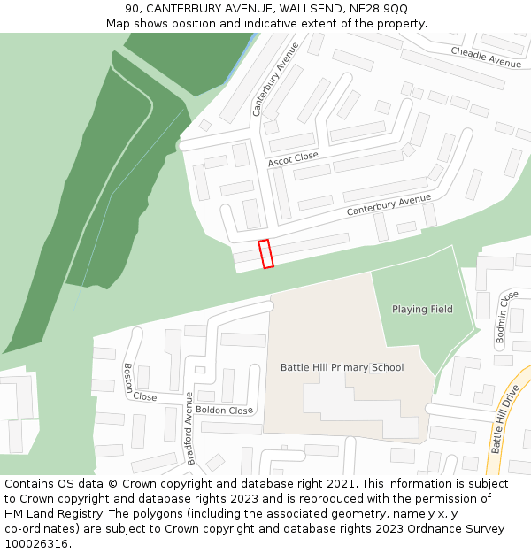 90, CANTERBURY AVENUE, WALLSEND, NE28 9QQ: Location map and indicative extent of plot
