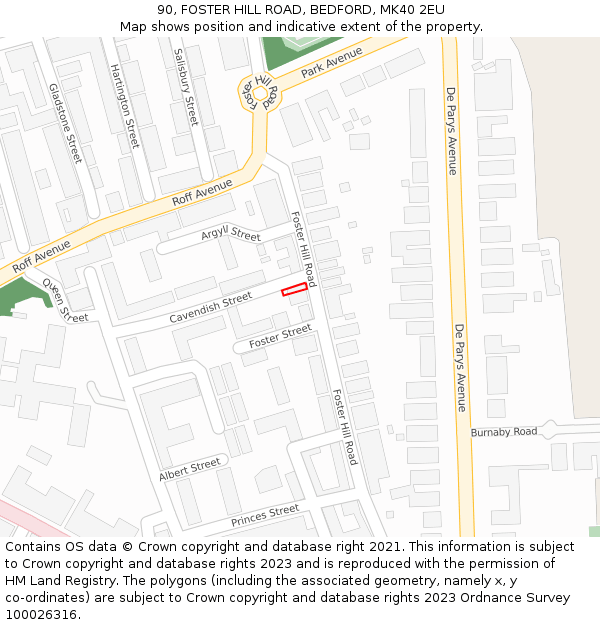 90, FOSTER HILL ROAD, BEDFORD, MK40 2EU: Location map and indicative extent of plot