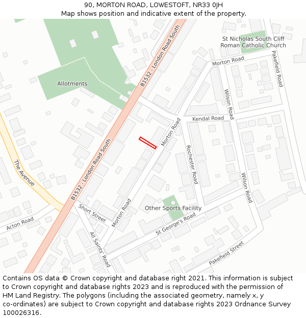 90, MORTON ROAD, LOWESTOFT, NR33 0JH: Location map and indicative extent of plot