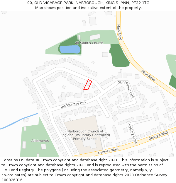 90, OLD VICARAGE PARK, NARBOROUGH, KING'S LYNN, PE32 1TG: Location map and indicative extent of plot