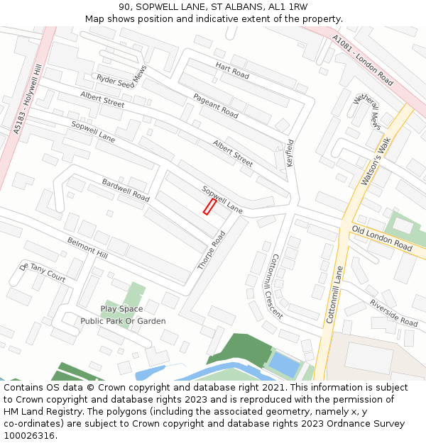 90, SOPWELL LANE, ST ALBANS, AL1 1RW: Location map and indicative extent of plot