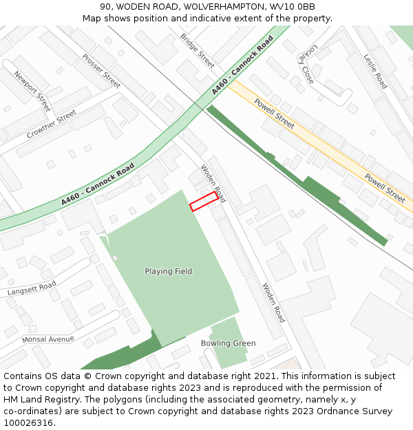 90, WODEN ROAD, WOLVERHAMPTON, WV10 0BB: Location map and indicative extent of plot