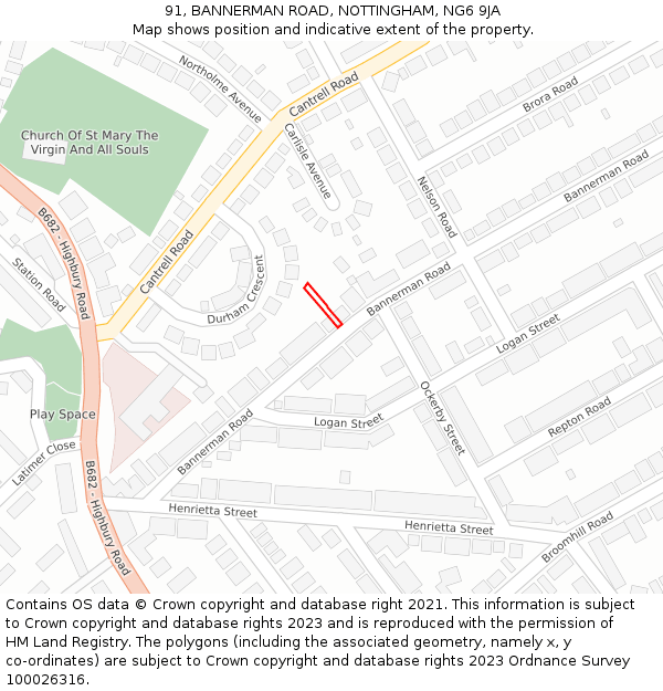 91, BANNERMAN ROAD, NOTTINGHAM, NG6 9JA: Location map and indicative extent of plot