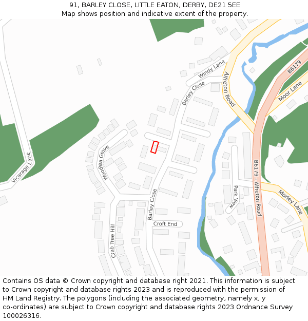 91, BARLEY CLOSE, LITTLE EATON, DERBY, DE21 5EE: Location map and indicative extent of plot