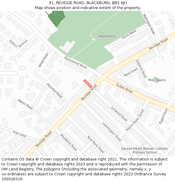 91, REVIDGE ROAD, BLACKBURN, BB2 6JH: Location map and indicative extent of plot