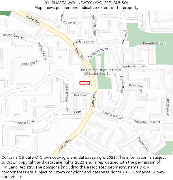 91, SHAFTO WAY, NEWTON AYCLIFFE, DL5 5QL: Location map and indicative extent of plot