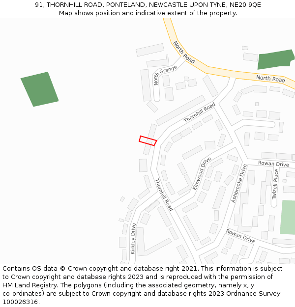 91, THORNHILL ROAD, PONTELAND, NEWCASTLE UPON TYNE, NE20 9QE: Location map and indicative extent of plot