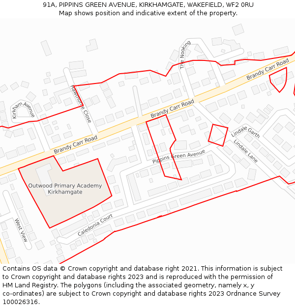 91A, PIPPINS GREEN AVENUE, KIRKHAMGATE, WAKEFIELD, WF2 0RU: Location map and indicative extent of plot