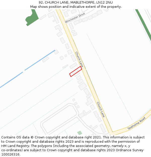 92, CHURCH LANE, MABLETHORPE, LN12 2NU: Location map and indicative extent of plot