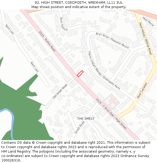92, HIGH STREET, COEDPOETH, WREXHAM, LL11 3UL: Location map and indicative extent of plot