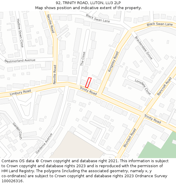 92, TRINITY ROAD, LUTON, LU3 2LP: Location map and indicative extent of plot