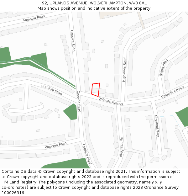 92, UPLANDS AVENUE, WOLVERHAMPTON, WV3 8AL: Location map and indicative extent of plot