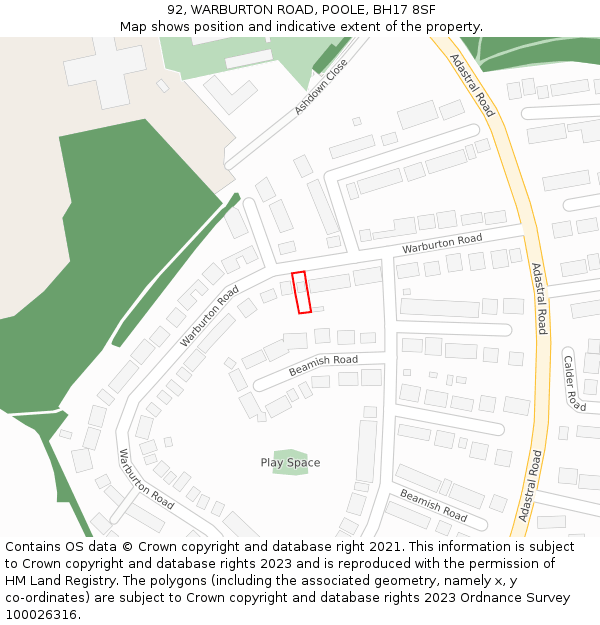 92, WARBURTON ROAD, POOLE, BH17 8SF: Location map and indicative extent of plot
