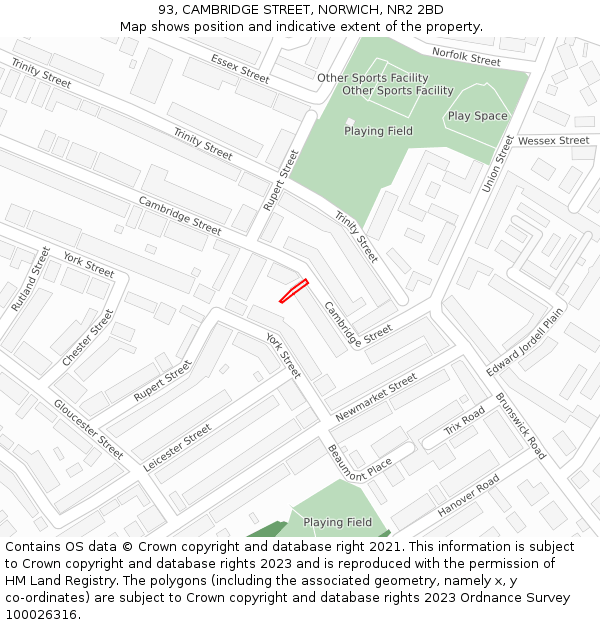 93, CAMBRIDGE STREET, NORWICH, NR2 2BD: Location map and indicative extent of plot