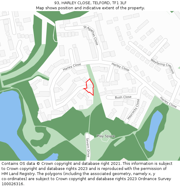 93, HARLEY CLOSE, TELFORD, TF1 3LF: Location map and indicative extent of plot