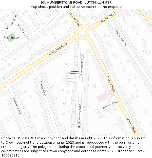 93, HUMBERSTONE ROAD, LUTON, LU4 9SR: Location map and indicative extent of plot
