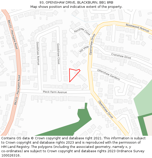 93, OPENSHAW DRIVE, BLACKBURN, BB1 8RB: Location map and indicative extent of plot