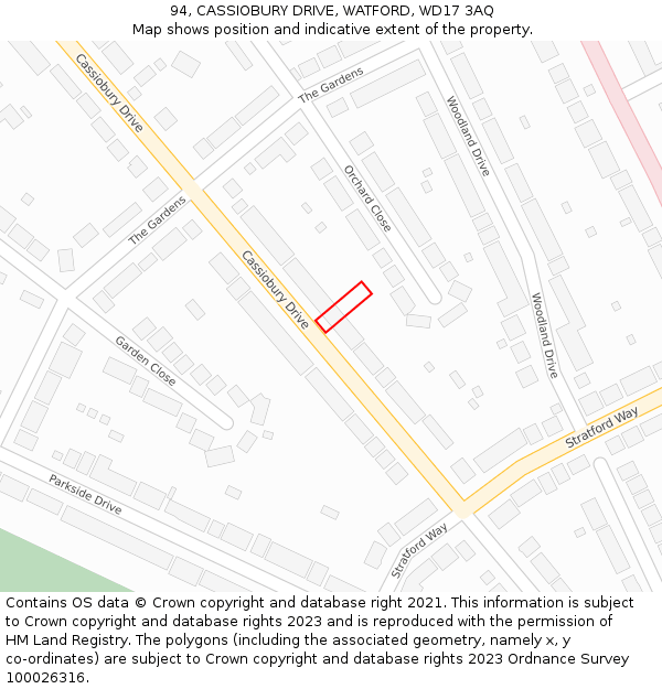 94, CASSIOBURY DRIVE, WATFORD, WD17 3AQ: Location map and indicative extent of plot