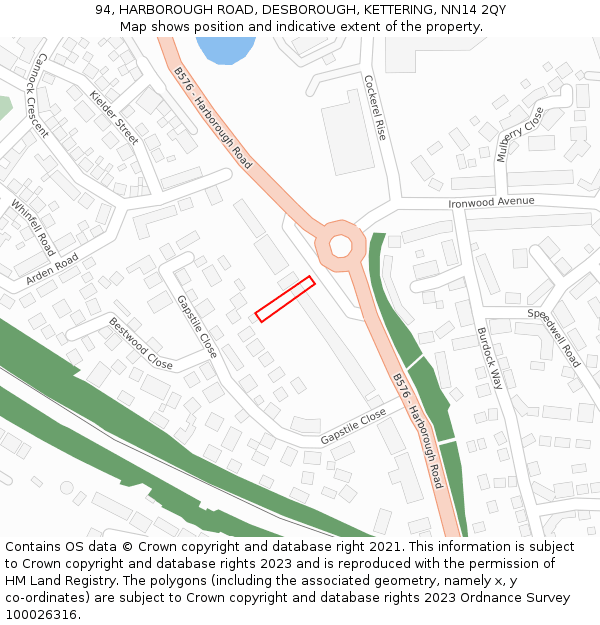 94, HARBOROUGH ROAD, DESBOROUGH, KETTERING, NN14 2QY: Location map and indicative extent of plot