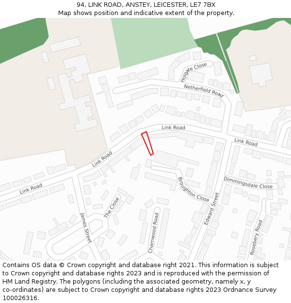 94, LINK ROAD, ANSTEY, LEICESTER, LE7 7BX: Location map and indicative extent of plot