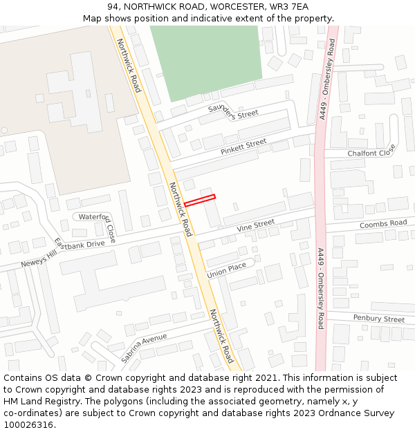 94, NORTHWICK ROAD, WORCESTER, WR3 7EA: Location map and indicative extent of plot