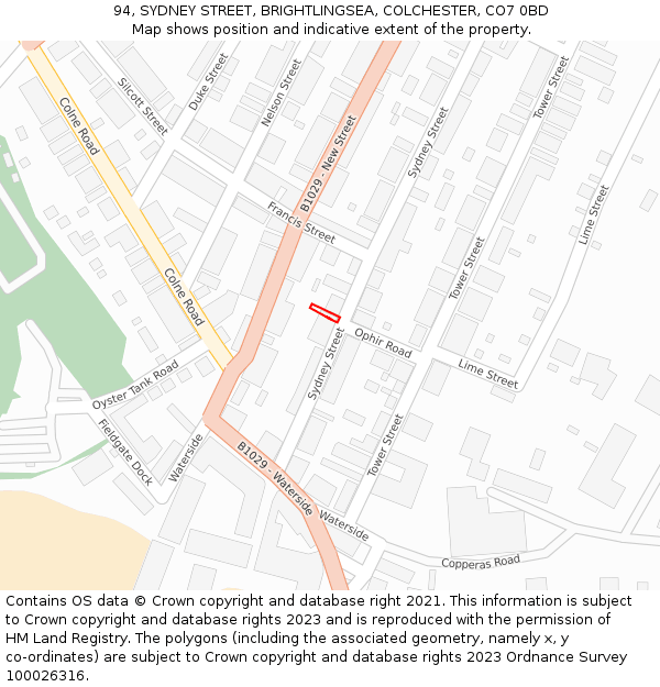 94, SYDNEY STREET, BRIGHTLINGSEA, COLCHESTER, CO7 0BD: Location map and indicative extent of plot
