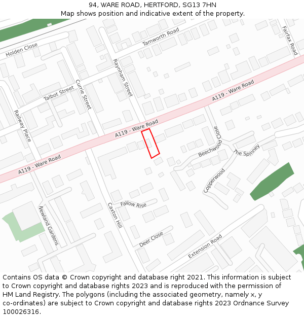 94, WARE ROAD, HERTFORD, SG13 7HN: Location map and indicative extent of plot