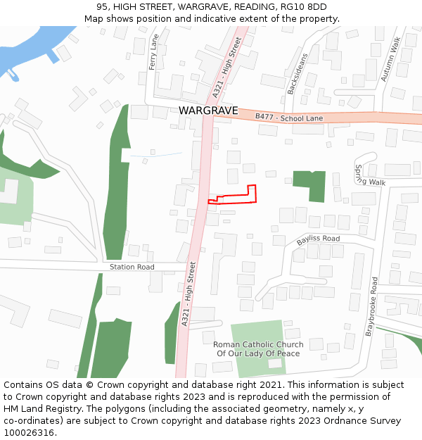 95, HIGH STREET, WARGRAVE, READING, RG10 8DD: Location map and indicative extent of plot