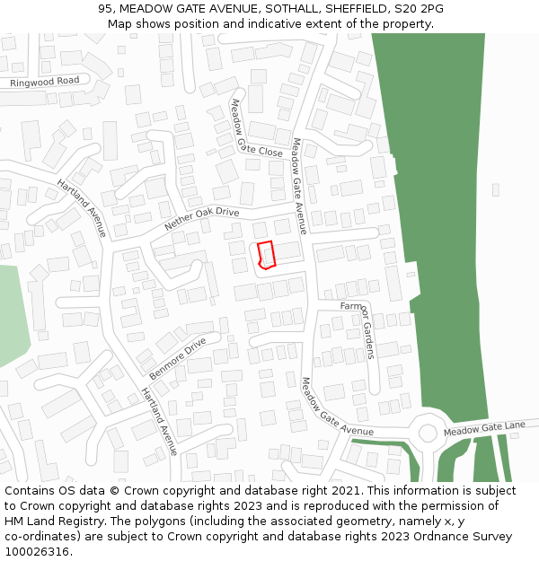95, MEADOW GATE AVENUE, SOTHALL, SHEFFIELD, S20 2PG: Location map and indicative extent of plot