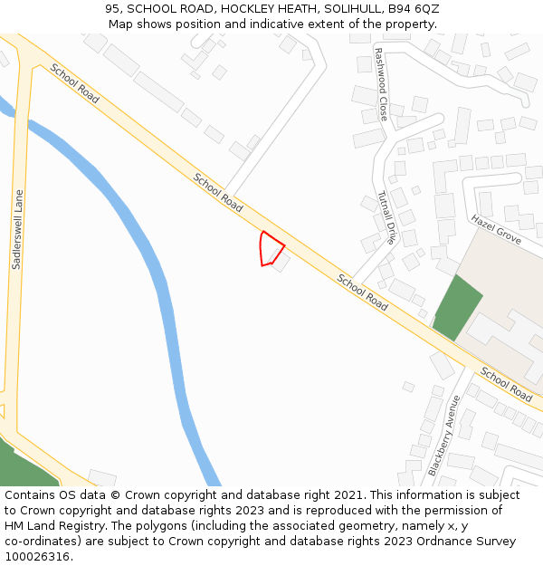 95, SCHOOL ROAD, HOCKLEY HEATH, SOLIHULL, B94 6QZ: Location map and indicative extent of plot