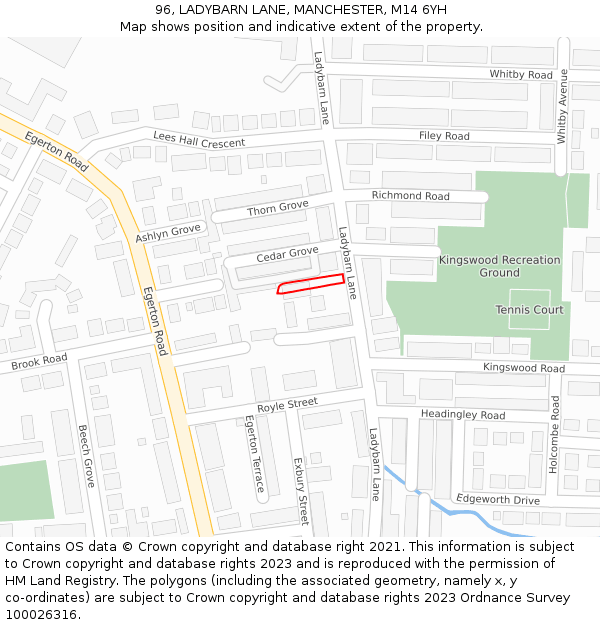 96, LADYBARN LANE, MANCHESTER, M14 6YH: Location map and indicative extent of plot