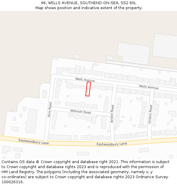 96, WELLS AVENUE, SOUTHEND-ON-SEA, SS2 6XL: Location map and indicative extent of plot