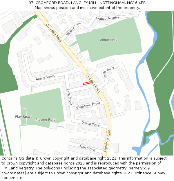 97, CROMFORD ROAD, LANGLEY MILL, NOTTINGHAM, NG16 4ER: Location map and indicative extent of plot