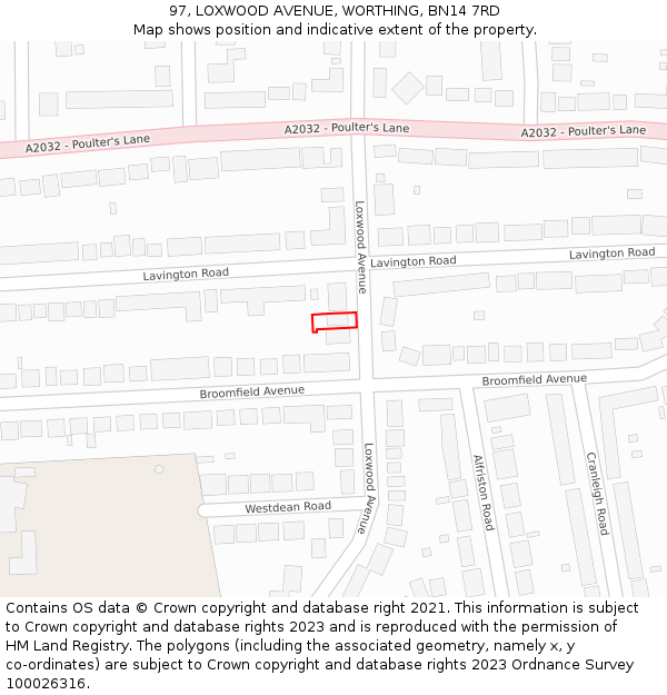 97, LOXWOOD AVENUE, WORTHING, BN14 7RD: Location map and indicative extent of plot