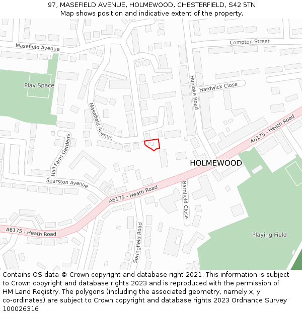 97, MASEFIELD AVENUE, HOLMEWOOD, CHESTERFIELD, S42 5TN: Location map and indicative extent of plot