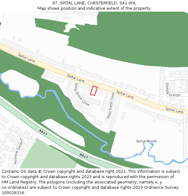97, SPITAL LANE, CHESTERFIELD, S41 0HL: Location map and indicative extent of plot