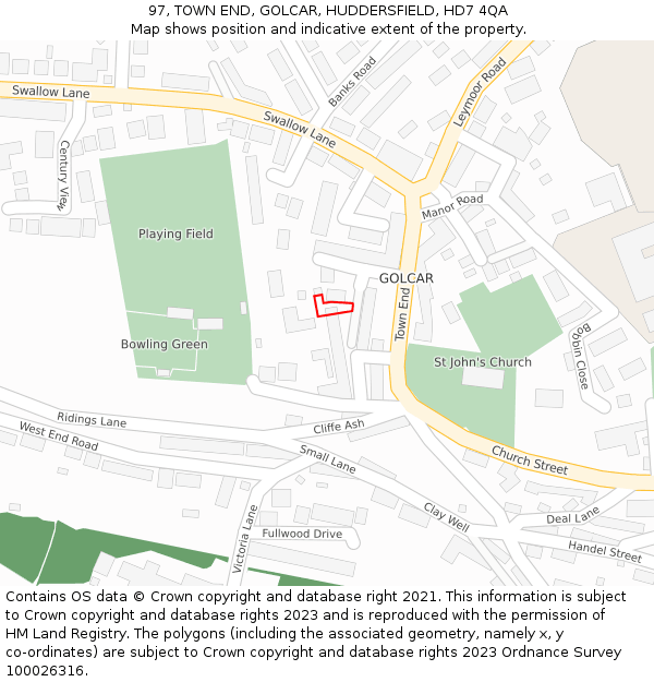 97, TOWN END, GOLCAR, HUDDERSFIELD, HD7 4QA: Location map and indicative extent of plot