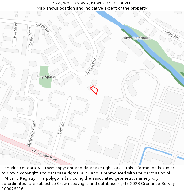 97A, WALTON WAY, NEWBURY, RG14 2LL: Location map and indicative extent of plot