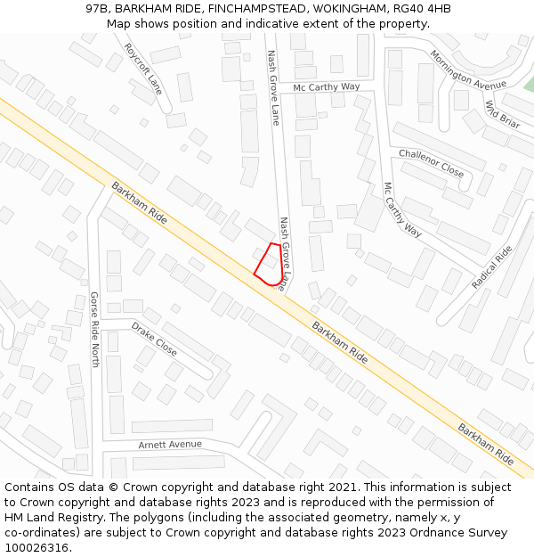 97B, BARKHAM RIDE, FINCHAMPSTEAD, WOKINGHAM, RG40 4HB: Location map and indicative extent of plot