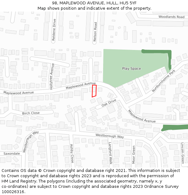 98, MAPLEWOOD AVENUE, HULL, HU5 5YF: Location map and indicative extent of plot
